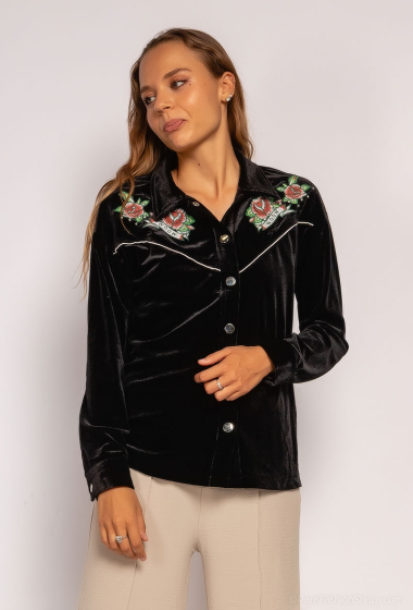 Wholesaler ABELLA - Velvet jacket with strass and flowers