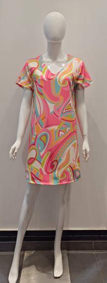 Großhändler AC BELLE - Kurzes bedrucktes Kleid mit kurzen Ärmeln