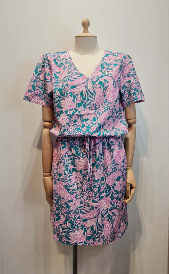 Großhändler AC BELLE - Geblümtes Kleid mit V-Ausschnitt