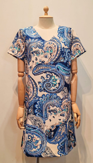 Großhändler AC BELLE - Bedrucktes Kleid mit V-Ausschnitt