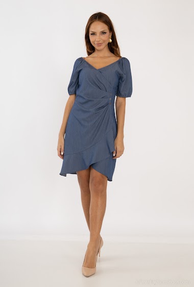 Wholesaler AC BELLE - V-neck short sleeve denim dress