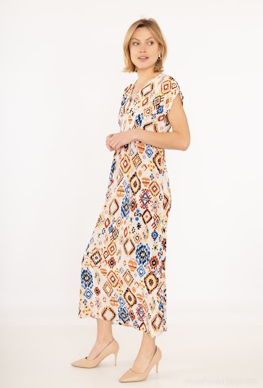 Großhändler AC BELLE - Langes Kleid mit V-Ausschnitt-Print