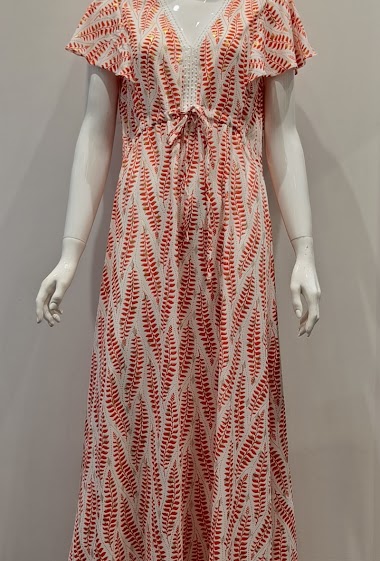 Großhändler AC BELLE - Langes, geblümtes Kleid mit V-Ausschnitt