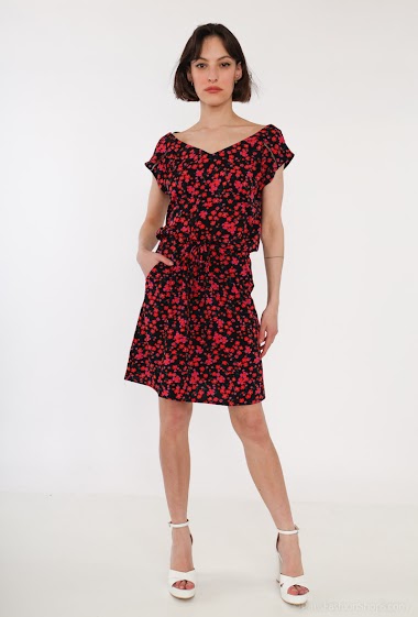 Mayorista AC BELLE - Short floral dress with V-neck flared to tie butterfly back
