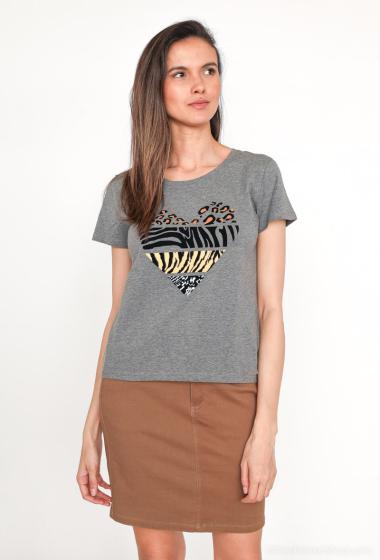 Grossiste AC BELLE - T shirt en coton avec imprimé animalier coeur