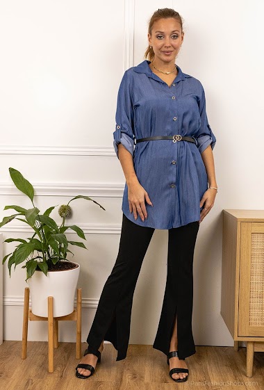 Wholesaler ADELINE - mid-length jeans shirt with belt.