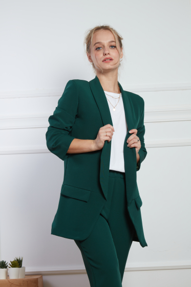 Wholesaler Adilynn - Mid-length blazer with long sleeves, shawl collar, 2 false front pockets