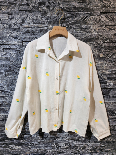 Wholesaler Adilynn - Shirt with lemon embroidery, buttons, long sleeves