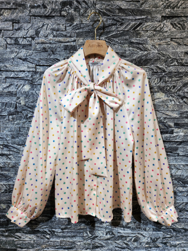 Wholesaler Adilynn - Buttoned polka dot shirt, pussy-bow collar, long sleeves