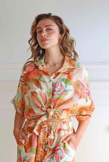 Wholesaler Adilynn - Printed linen shirt