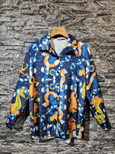 Wholesaler Adilynn - Flowing shirt with colorful astro prints, long sleeves