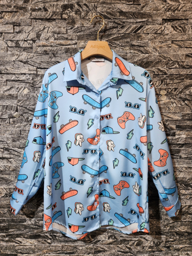 Wholesaler Adilynn - Flowing shirt with colorful game prints, long sleeves