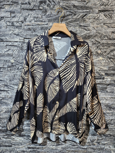 Großhändler Adilynn - Fließendes Hemd aus Viskose mit Blätterprint und langen Ärmeln