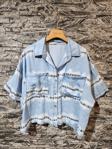 Wholesaler Adilynn - Flowy printed shirt, short sleeves, two front pockets