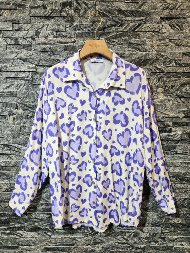 Wholesaler Adilynn - Leopard heart print shirt, button closure