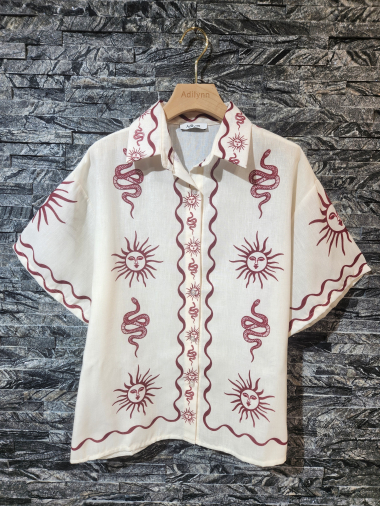Wholesaler Adilynn - Buttoned blouse, sun and snake print, short sleeves