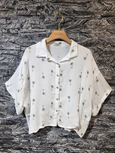Wholesaler Adilynn - Short-sleeved blouse, palm tree print, buttons