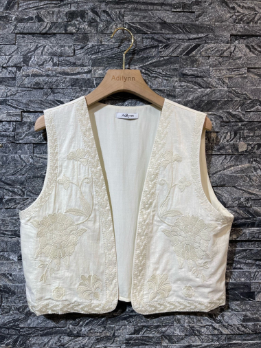 Wholesaler Adilynn - Sleeveless cotton vest with flower embroidery