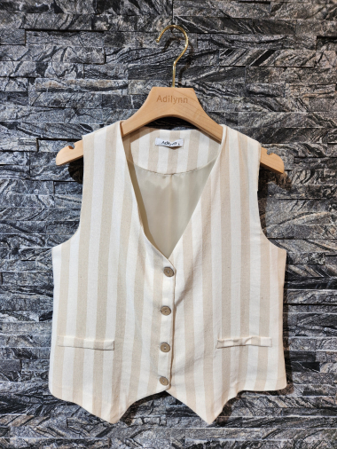 Wholesaler Adilynn - Striped sleeveless vest, buttons, two fake pockets