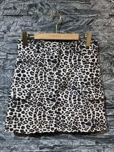 Großhändler Adilynn - Kurzer Baumwollrock, Leopardenmuster mit vier Taschen