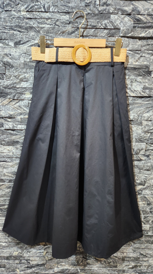 Grossiste Adilynn - Jupe en coton avec ceinture, taille arrière élastique, deux poches latérales