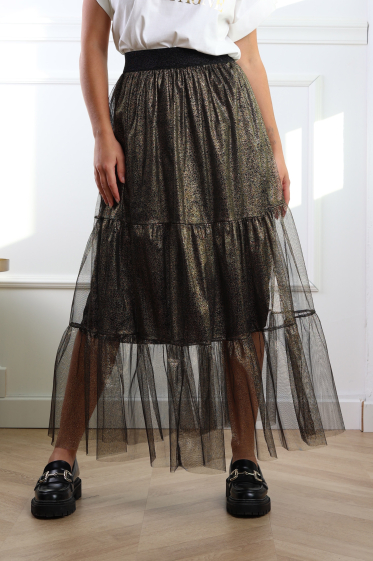 Grossiste Adilynn - Jupe longue en tulle, effet métallisé, taille élastiquée