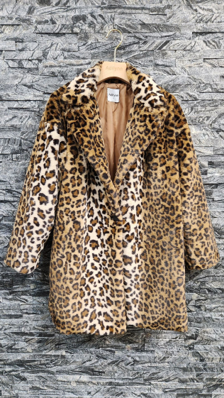 Grossiste Adilynn - Manteau doux imprimé léopard à bouton, col tailleur, deux poches latérales