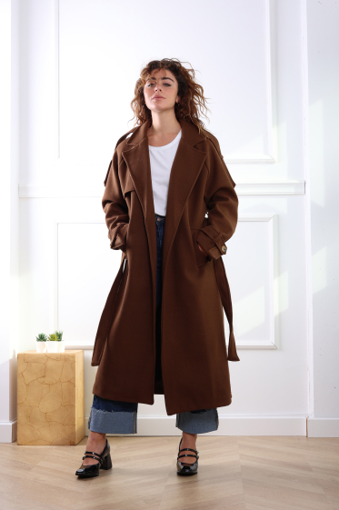 Wholesaler Adilynn - Mid-length trench coat with belt, lapel collar, two side pockets