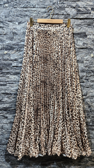 Grossiste Adilynn - Maxi jupe plissée imprimé léopard, taille élastique