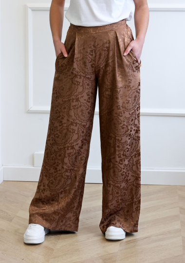 Grossiste Adilynn - Pantalon fluide avec poches, coupe droite, imprimé baroque