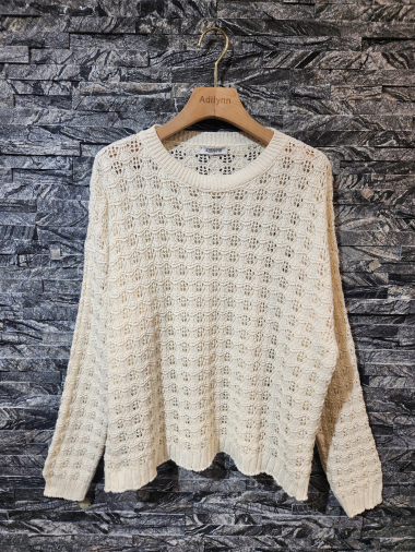 Wholesaler Adilynn - Cotton crochet sweater, round neck, long sleeves