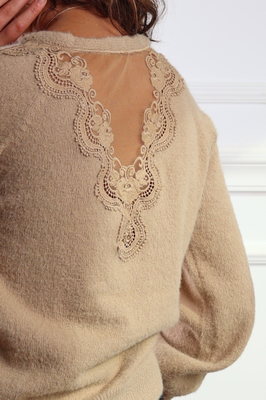 Wholesaler Adilynn - Soft knit sweater, V-neck, with lace back