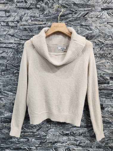 Wholesaler Adilynn - Ribbed knit sweater with bardot collar, long sleeves