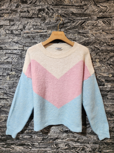 Wholesaler Adilynn - Multicolored knit sweater, pink heart pattern, round neck