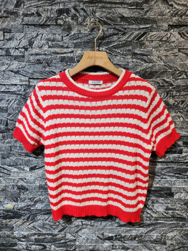 Wholesaler Adilynn - Short-sleeved striped sweater, round neck