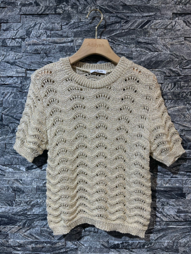 Wholesaler Adilynn - Short-sleeved lurex sweater, round neck