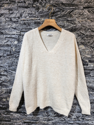 Wholesaler Adilynn - Plain knit sweater, V-neck, long sleeves