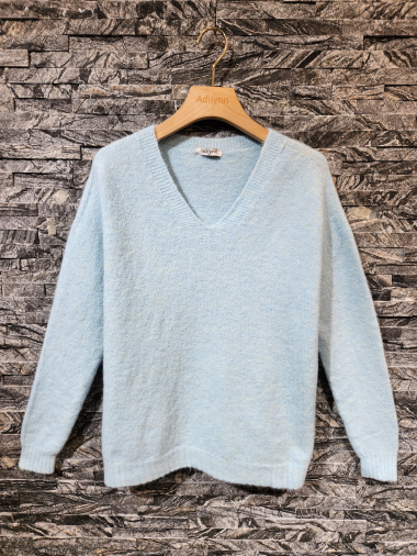 Wholesaler Adilynn - Plain knit sweater, V-neck, long sleeves