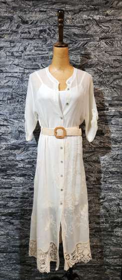 Wholesaler Adilynn - Long buttoned dress with broderie anglaise bottom, belt