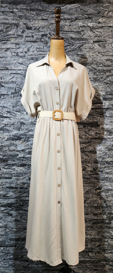 Wholesaler Adilynn - Long buttoned dress with belt, short sleeves