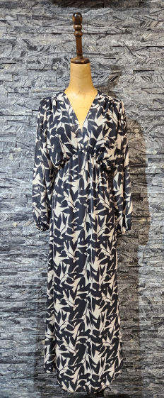 Wholesaler Adilynn - Long floral dress, V-neck, long sleeves, elastic waist