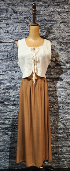 Wholesaler Adilynn - Long sleeveless dress, bi-material with knots, elastic waist
