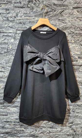 Wholesaler Adilynn - Mid-length sweatshirt dress with a bow to tie, round neck, long sleeves