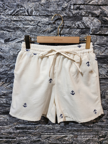 Wholesaler Adilynn - Shorts with anchor embroidery, two side pockets, elastic waist