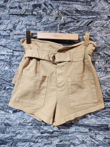 Wholesaler Adilynn - Denim shorts with belt, elastic waist, two front and back pockets