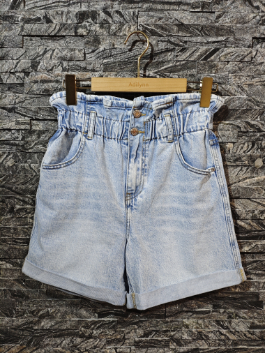 Wholesaler Adilynn - Denim shorts, buttons, elastic waist, four pockets