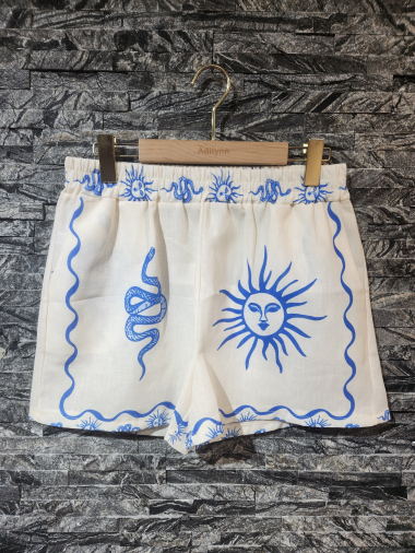 Wholesaler Adilynn - Sun and snake print shorts, elastic waist, two side pockets