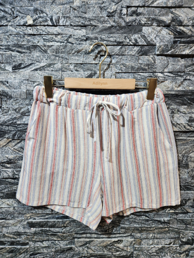 Großhändler Adilynn - Mehrfarbig gestreifte Shorts, elastischer Bund mit Kordelzug, zwei Taschen