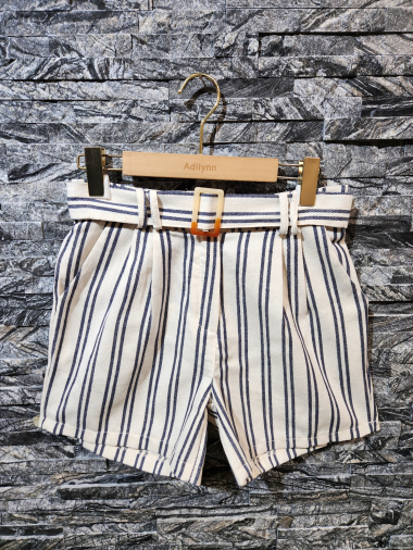 Wholesaler Adilynn - Striped shorts with belt, two side pockets