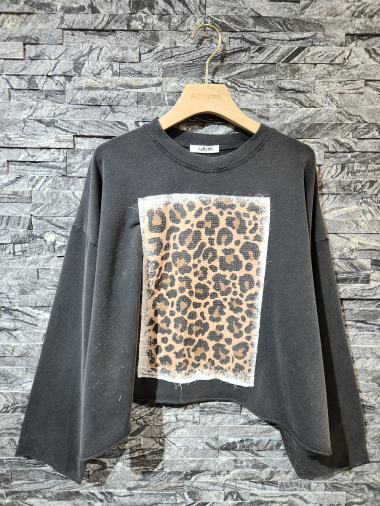 Großhändler Adilynn - Sweatshirt mit Leoparden-Pailletteneinsatz, lange Ärmel